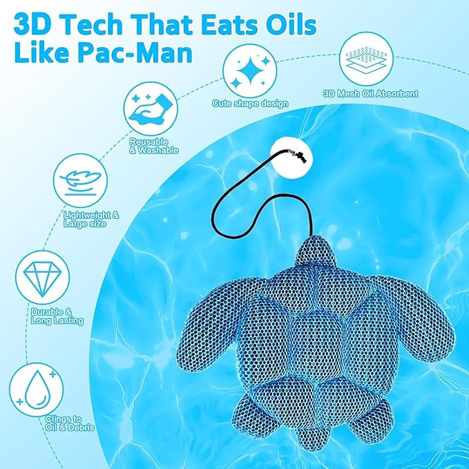 Banax Turtle Hot Tub Scum Absorber - 3D Honeycomb Hot Tub Sponge for Oil, Residues & Foam Removal, Reusable Floating Oil Absorber, Compatible with All Jacuzzi/Pool Types