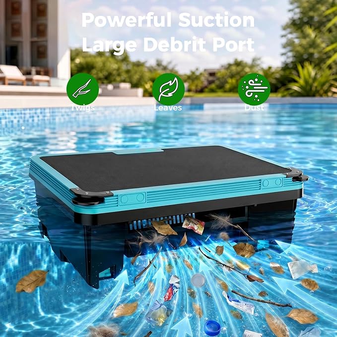 Pool Skimmer Robot,Over-Ground Robotic Pool Cleaner,Solar Powered Pool Vacuum,24H/7D Continuous Cleaning, 180-um, 3L Basket,APP Support