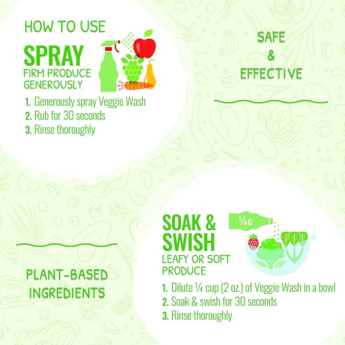 Veggie Wash Fruit & Vegetable Wash, Produce Wash and Cleaner Bundle Pack - 16 oz. Spray and 1 Gallon Refill, Packaging May Vary