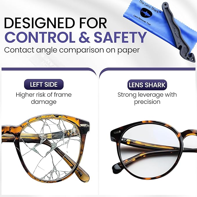 The Lens Shark™ | Advanced Eyeglass Repair Tool for Effortless Lens Removal & Insertion | Ergonomic, Durable Nylon Design | Essential for Glasses Repair Kit | Includes Protective Microfiber Cloth