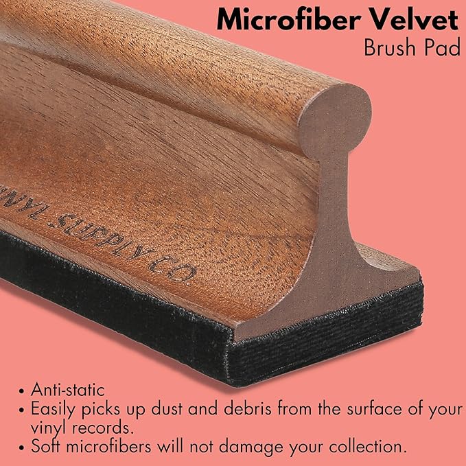 3-in-1 Ultimate Vinyl Record Cleaning Kit 100% All-Natural Sapele Mahogany Wood Vinyl Cleaning Kit - Goat Hair Vinyl Record Brush, Velvet Brush Pad, & Stylus Brush Cleaner