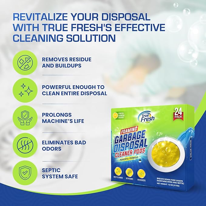 True Fresh Garbage Disposal Cleaner Tablets, Large 15g Drop-In Fresh Ocean Tablets, Deep Foaming Sink & Drain Cleaner for Buildup, Grease & Residue, Disposal Cleaner and Deodorizer, 24 Pack XL Value!