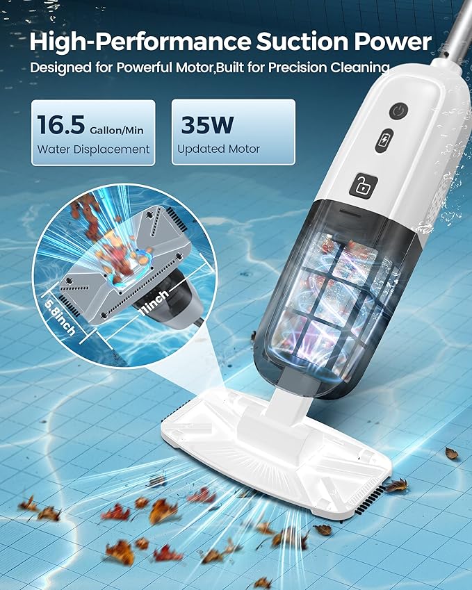 2026 Upgrade Cordless Handheld Pool Vacuum,Pool Vacuum for Above and Inground Pool,Rechargeable Pool Cleaner with Extention Pole,Up to 70-Min Runtime,Ideal for Leaves,Debris,Spas,Hot Tubs,Sky White
