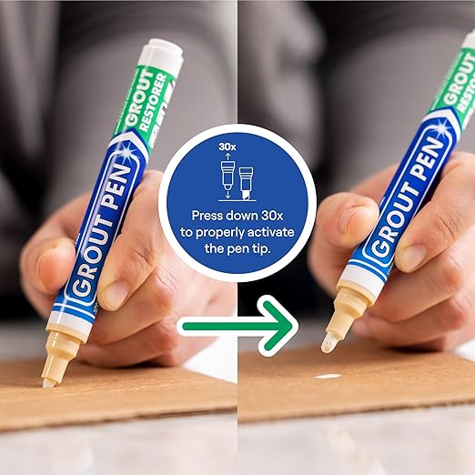 Grout Pen Tile Paint Marker: Cream 2 Pack with Extra Tips & 1 Pack (Narrow, 5mm) - Waterproof Grout Colorant and Sealer Pen to Renew, Repair, and Refresh Tile Grout - Cleaner Coating Stain Pens