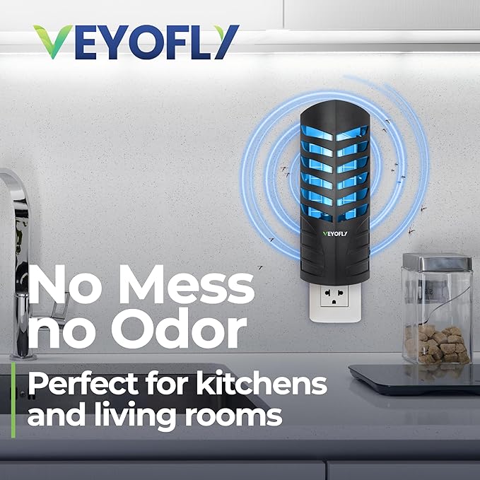 VEYOFLY Fruit Fly Traps for Indoors, Fly Trap Indoor, (4 Device + 12 Refills) Fly Catcher Indoor, Gnat Traps for House Indoor, Fly Trap, Plug in Light Flying Insect Trap, Bug Killer