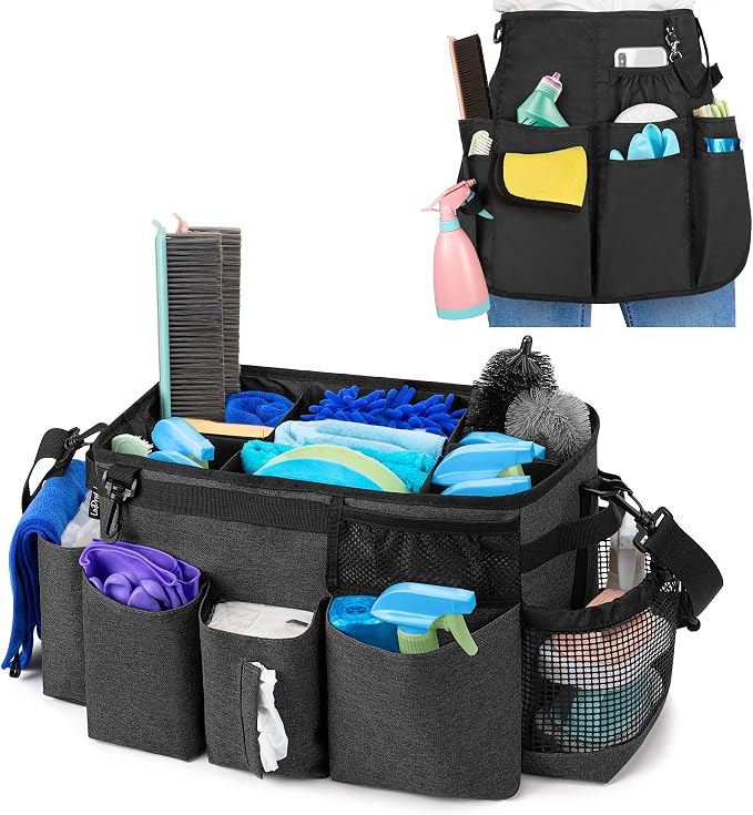 LoDrid Large Wearable Cleaning Caddy Bag and Cleaning Apron for Cleaners & Housekeepers
