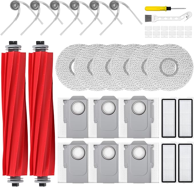 32 Pcs QV 35A Replacement Accessories Compatible with Roborock QV 35A / QV 35S Robot Vacuum, 2 Mainbrushes, 6 Scent Tablets, 4 HEPA Filters, 6 Dust Bags, 6 Mop Pads, 6 Side Brushes