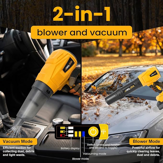 Cordless Leaf Blower Compatible with Dewalt 20V MAX Battery, 33000RPM CVT Mini Handheld Leaf Blower, Lightweight Blowers for Lawn Care, Yard, Blowing Snow, Leaves, Car Vacuum (Battery Not Included)
