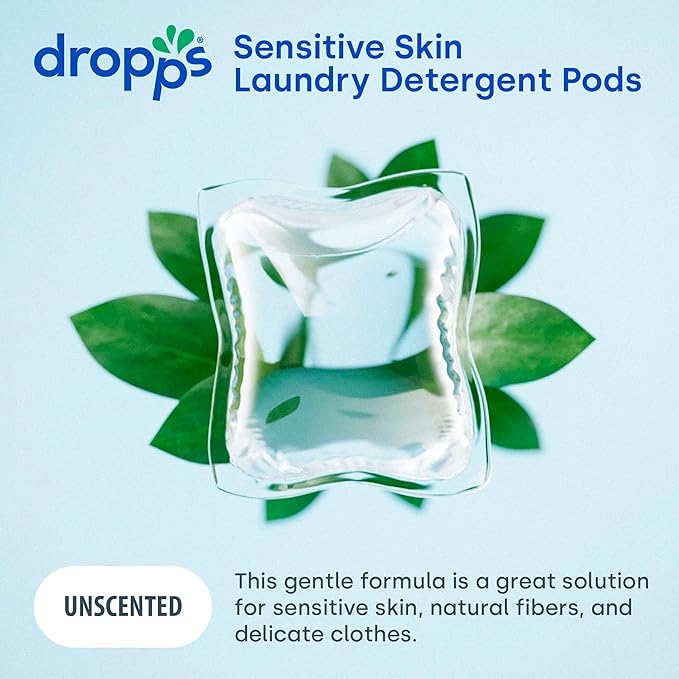 Dropps Sensitive Skin Laundry Detergent Pods, Unscented (160 Ct) - Hypoallergenic & Dermatologist Tested | Free & Clear | Laundry Pods for Sensitive Skin | Clean Ingredients | Plastic Free Packaging