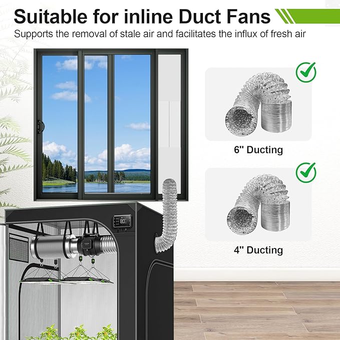 Dry Vent Window Kit for Dryer Vent Hose with 4" Diameter, Adjustable Window Dryer Vent Panels with Adjustable Length Panels and Insulating Foam Seal Strip (Max Length 59 inch)