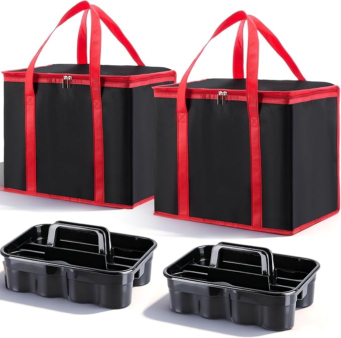 Maxdot 4 Pack Insulated Food Delivery Bag and Portable Drink Carrier with Handle Cup Caddy Portable Storage Bag Hot& Cold Meal Carrier for Delivering Cold Hot Food Pizza Drinks Milk Tea Coffee