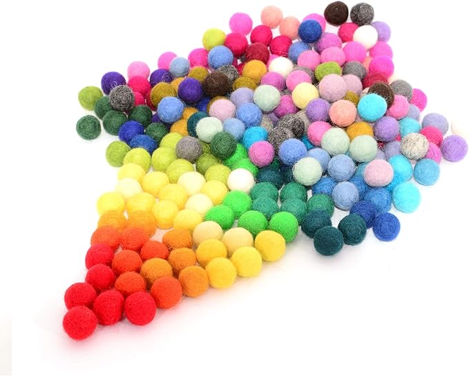 Glaciart One Felt Pom Poms, Wool Balls (240 Pieces) 1.5 cm – 0.6 Inch, Handmade Felted 40 Color (Red, Pink, Blue, Orange, Yellow, Gray, Black, Pastel and More) Bulk Small Puff for Felting and Garland