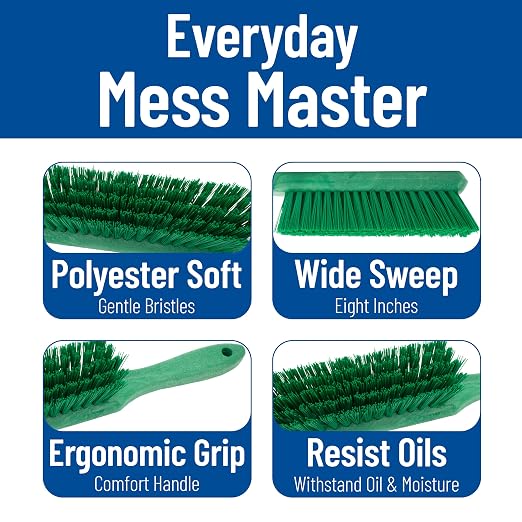 SPARTA 8 Inch Soft Counter Brush with Polyester Bristles and 5 Inch Handle, Color Coded Handheld Broom for Tables Countertops and Foodservice Surfaces, 13 Inch Overall Length, Green, Pack of 6