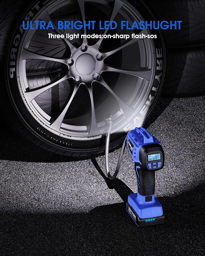 KeenPower Smart Cordless Tire Inflator Portable Air Compressor Rechargeable 21V Battery Powered 160PSI Handheld Air Pump w/4+N Smart Modes & Dual Power & Digital Pressure Gauge for Cars Motorcycles