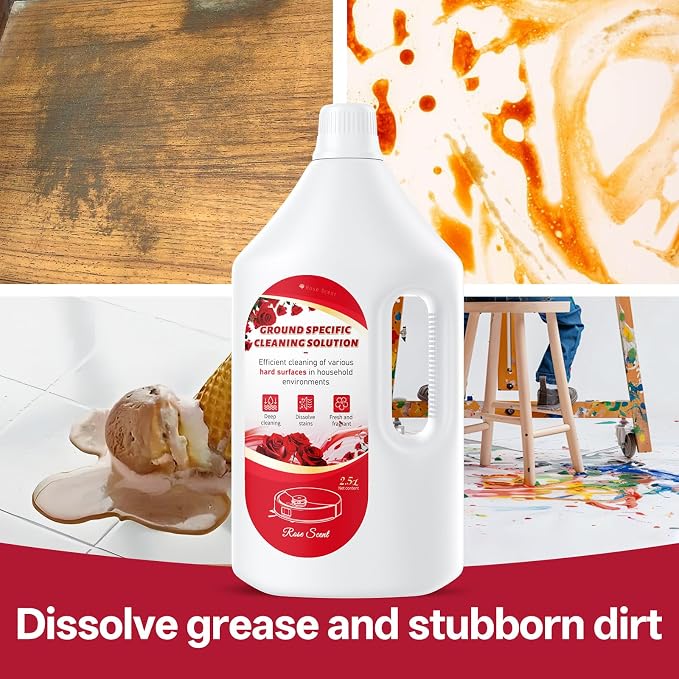 2.5 L Floor Cleaning Solution Rose Scent, Compatible with Roborock/Shark/Bissell/Swiffer/IRobot/Eufy Quick Drying Without Residue Suitable for All Robot Vacuums and Wet Dry Dual-Use Vacuum Cleaners