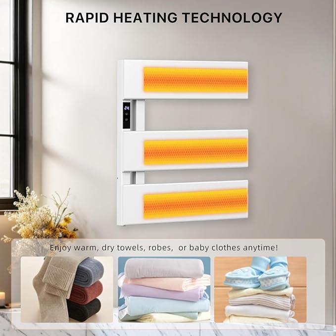 Electric Towel Warmer with Smart LED Timer, Modern [2/3/4] Bar Large Panel Heated Towel Rack, Wall-Mounted Plug-in/Hardwired 2-in-1, Rapid Warmth for Bathrooms, [Matte Black/Alpine White]
