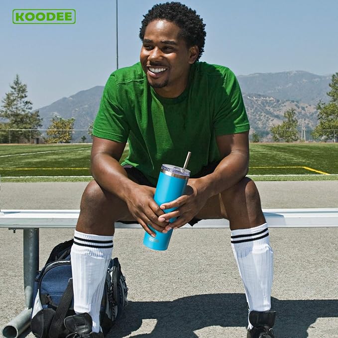 koodee Tumbler with Straw 20 oz Stainless Steel Skinny Tumbler Double Wall Insulated Slim Water Cup for Coffee, Tea (Sky Blue)