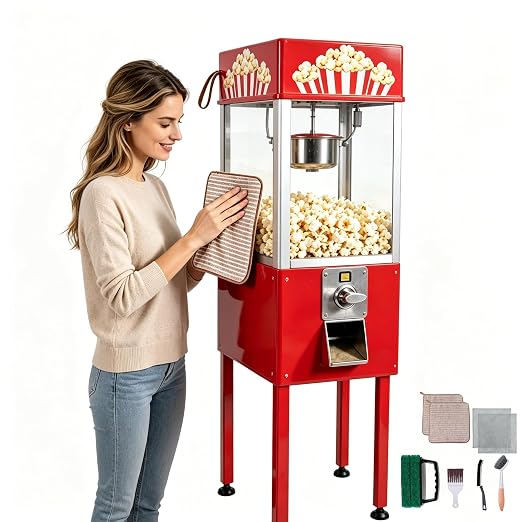 Popcorn Machine Cleaning Kit, 10-Piece for Grease Removal Cleans Poppers, Toasters, Air Fryers, Ovens & Coffee Makers;Long & Crevice Brushes Reach Tight Spots; Compact Base Saves Space;Home & Commerci