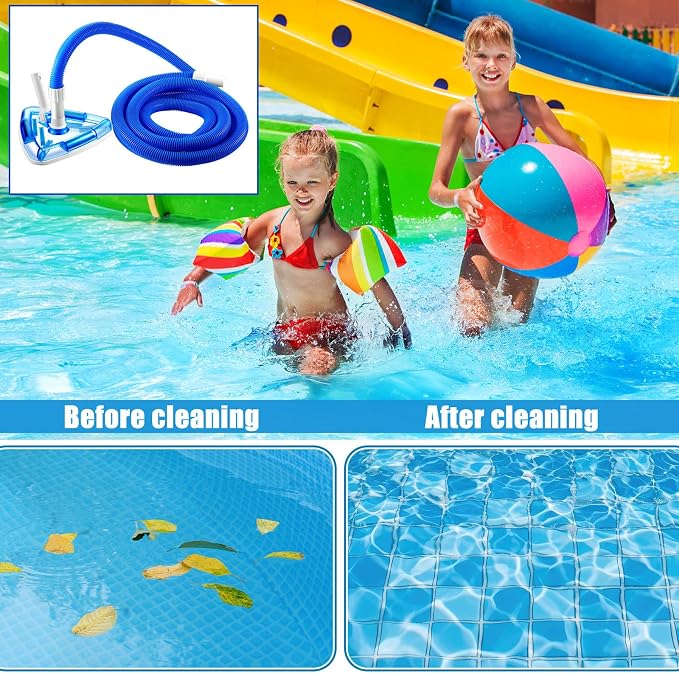 Qinyoung 2 Pcs Swimming Pool Cleaning Kit 1-1/4 Inch x 18 ft Pool Vacuum Hose with Swivel Cuff Triangular Weighted Pool Vacuum Head Connect 1-1/4" or 1-1/2" Hose for Above Ground Inground Pools, Blue