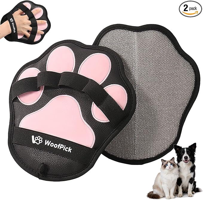 WoofPick 2PCS Pet Hair Remover Glove - Electrostatic Pet Hair Removal Glove for Dogs & Cats, Efficient Magic Brush Pet Hair Remover Tool for Furniture, Couch, Clothes & Car, Washable & Reusable