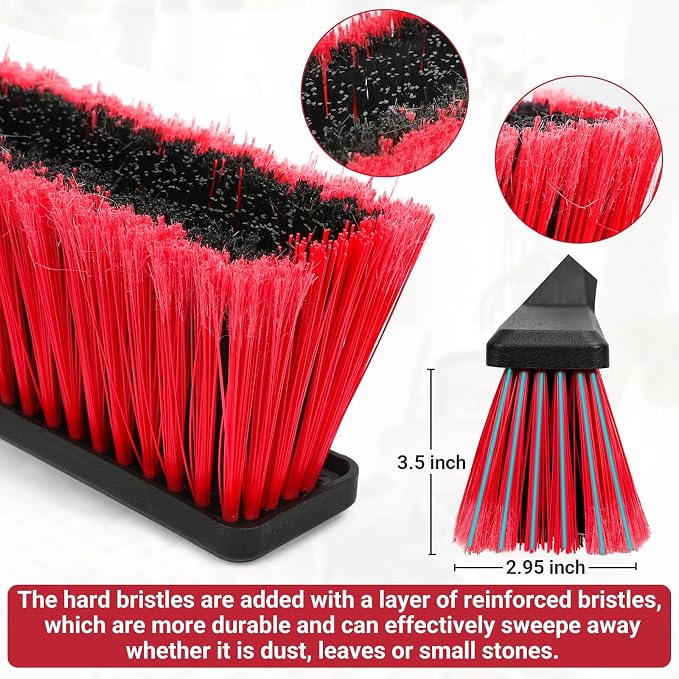 3PK 24" Push Broom Outdoor, Stiff Bristle Push Broom Brush for Workshop, Garage, Concrete, Patio and Deck Floor Sweeping(63" Long Handle)