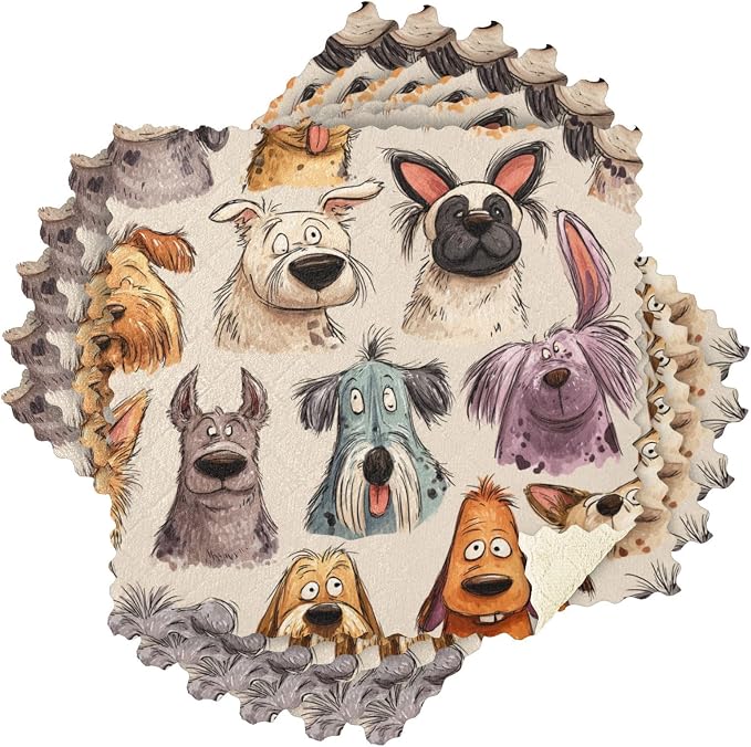 Beige Cartoon Pet Dogs Kitchen Towels Dish Cloths Set of 6 Microfiber Cleaning Cloths for Cars Super Absorbent Machine