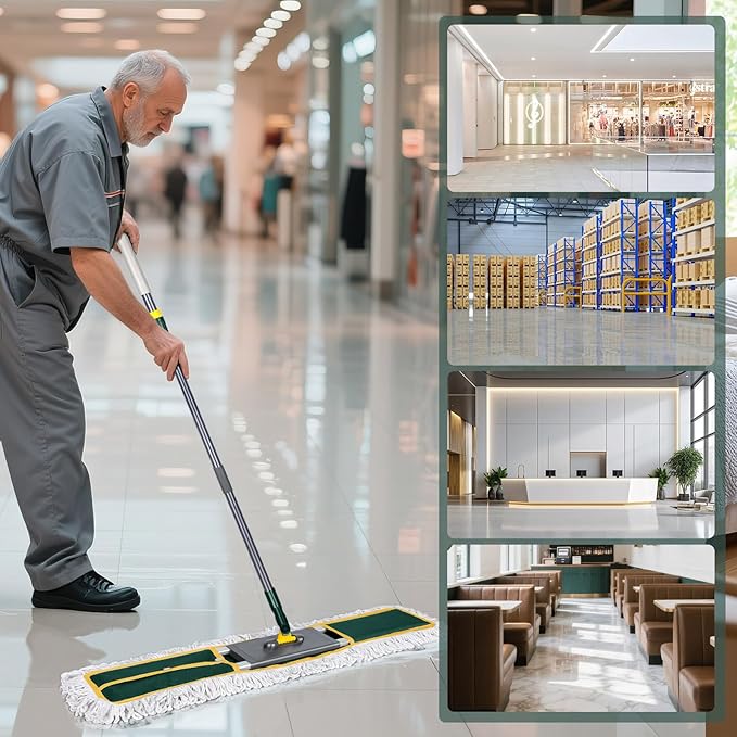 36" Commercial Dust Mop | Masthome Microfiber Industrial Mop for Floor Cleaning | 60”Long Handle Heavy Duty Floor Mop | 3 Reusable Pads | Wet Dry Flat Mops for Hardwood Floors, Marble, Laminate, Tile