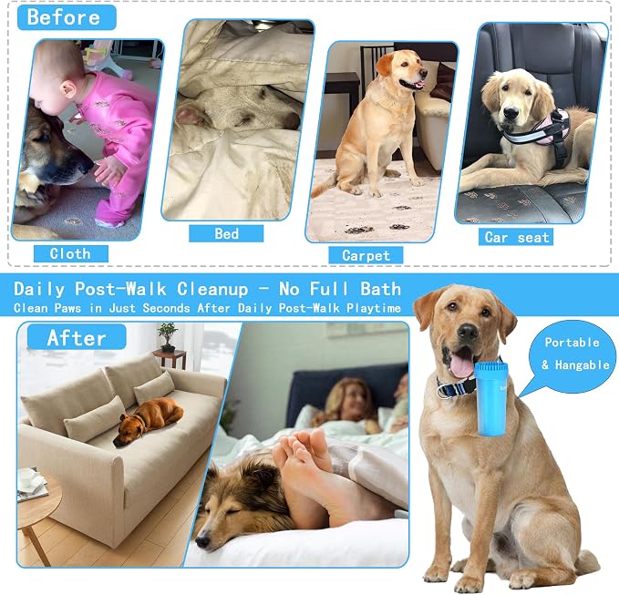 Dog Paw Cleaner Cup with Detachable Top Brush for Large & XL Dogs | Quick-clean muddy paws with soft bristles, one-step top brush grabs loose fur, lazy-friendly design, fits paws 2.5-3.5“ wide