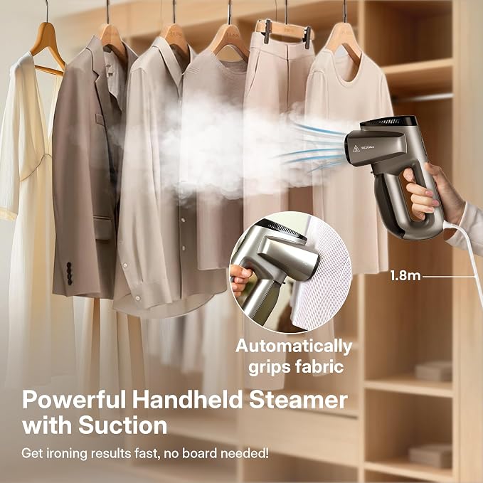 GKJ Handheld Steamer for Clothes, Garment Steamer with Auto-Grip Technology, Portable Travel Clothes Steamer, Dry Steam for Shirts, Dresses & Delicate Fabrics(for 110-120V)
