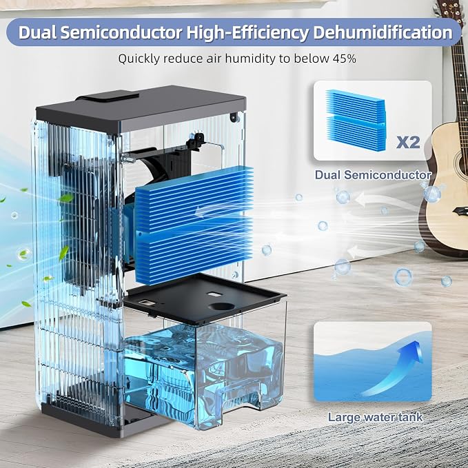 Dehumidifier, Dehumidifiers for Home(1000sq.ft), 98 OZ Dehumidifier Washable Air Filter, Dehumidifiers for Basement with Drain Hose, Auto Shut Off, Timer Setting, Humidity Display, Gray