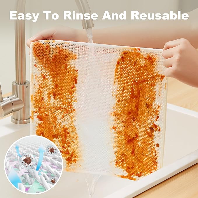 JOYMOOP Multipurpose Wire Dish Rags 10" x 10", Rainbow Laser Dish Cloths for Washing Dishes, Reusable Cleaning Cloths, Non-Scratch Wire Dishwashing Rags for Dishes, Glass, Stainless Steel - 5 Pack