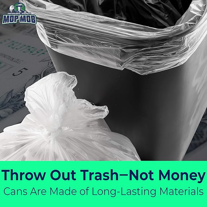 Space-Saving Trash Can and 100x 4 Gal. Leak-Proof Liners Set. Small Black Plastic Wastebasket and Clear Bags Great for Bathroom, Kitchen or Home Office. Garbage Bin Fits Under Most Desks & Cabinets