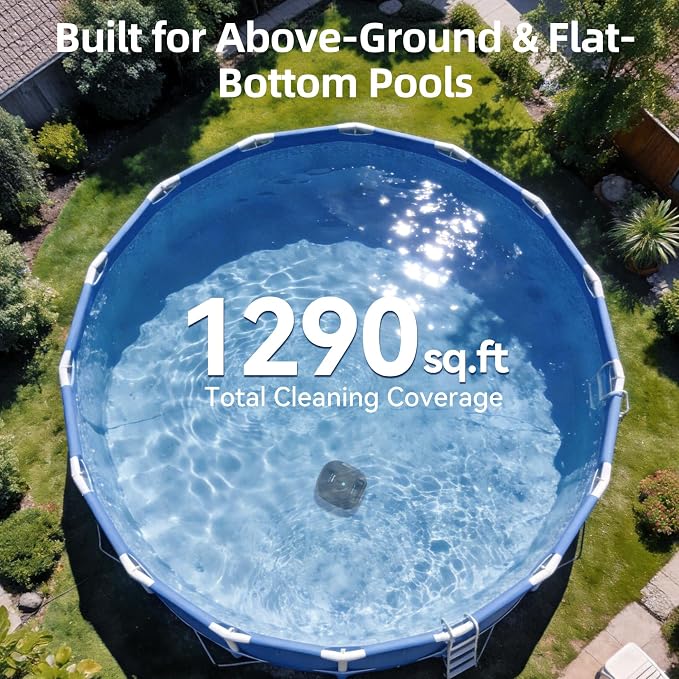 X2 Robotic Pool Vacuum, Cordless Pool Cleaner with 200-Min Runtime, Auto-Parking, for Above-Ground & Flat-Bottom Inground Pools up to 1290 sq.ft