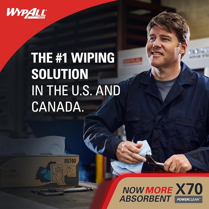 WypAll PowerClean X70 Cloths Medium Duty Wipes (55300), Brag Box, Long Lasting Towels, White (1 Pack of 192 Sheets, 192 Sheet Total)