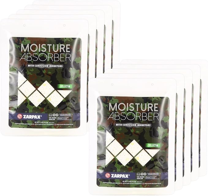 Zarpax Moisture Absorbers for Gun Safe 7.5 oz/212g - Dehumidifier Prevents Corrosion - Protects Gear - Desiccant Removes Excess Moisture - Set of 10