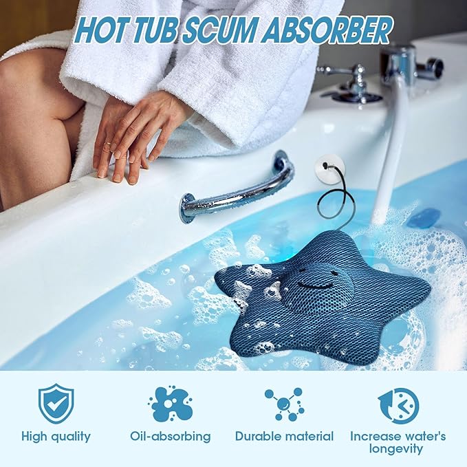 Hot Tub Scum Absorber, Hot Tub Accessories, Spa & Pool Scum Eliminating Balls,Hot Tub Scum Sponge for Hot Tub Oil Absorbing Sponge for Hot Tub Skimmer, Hot Tub Sponge Scum Remover (Starfish)
