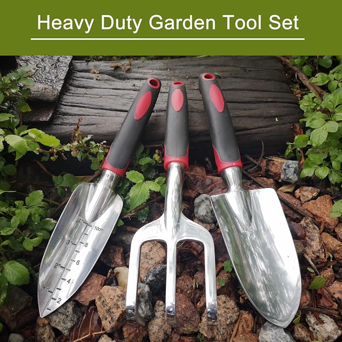 FANHAO 3 Piece Heavy Duty Gardening Tools + Garden Hose Nozzle