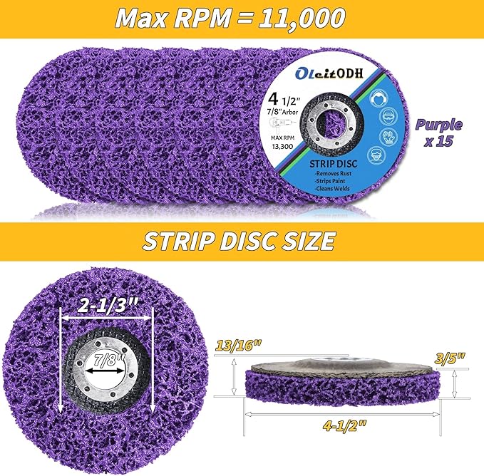 15 Pcs 4-1/2" x 7/8" Strip Discs Bulk, Paint Stripping and Rust Removal Wheels for Angle Grinders, Abrasive Grinding Discs for Metal, Wood, and Fiberglass