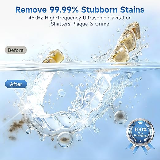 Ultrasonic Retainer Cleaner Machine, 45kHz Denture Dome with UV Light,Dental Cleaning POD for Aligners, Mouth Guards, Night Guards, Toothbrush,Jewelry,200ML Capacity (Silver)