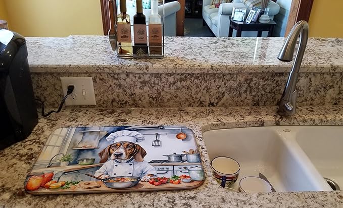 Caroline's Treasures DAC6186DDM American English Coonhound The Chef Dish Drying Mat Absorbent Dish Drying Mat Pad for Kitchen Counter Dish Drainer Mat for Countertop, 14 x 21", Multicolor