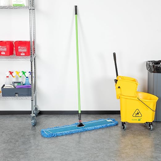 Restaurantware-Clean Tek Professional 35.83 x 5 Inch Dry Floor Mop, 1 Reusable Dust Mop - 64-Inch Handle, Secure Attachment, Blue Microfiber, Machine Washable, for Floor, Cleaning Home Or Office