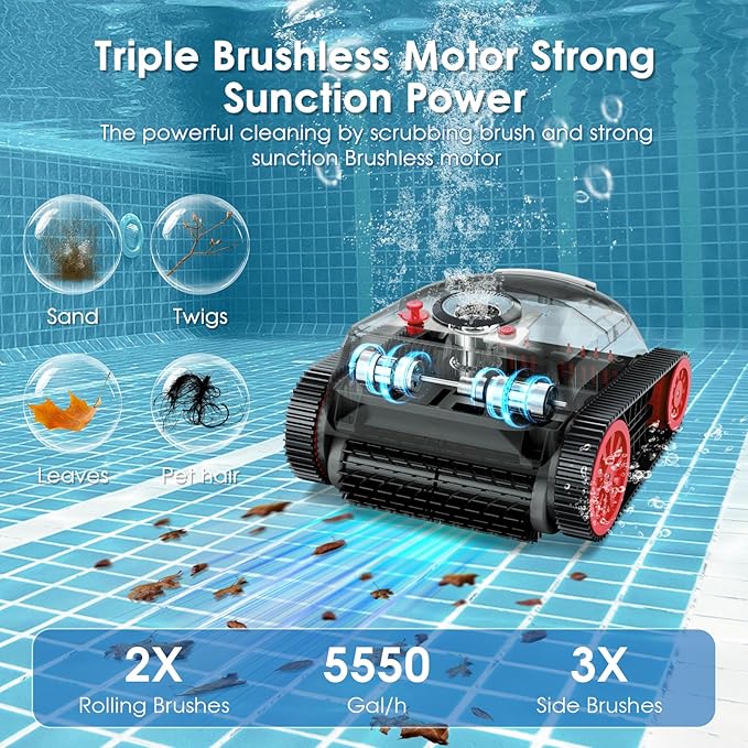 NIXBOT QP5 Robotic Pool Cleaner, Cordless Pool Vacuum for Inground Pools, Dual-Motor Turbine System, Robotic Pool Vacuum for Above Ground Pools with Wall Climing and Navigation Technology
