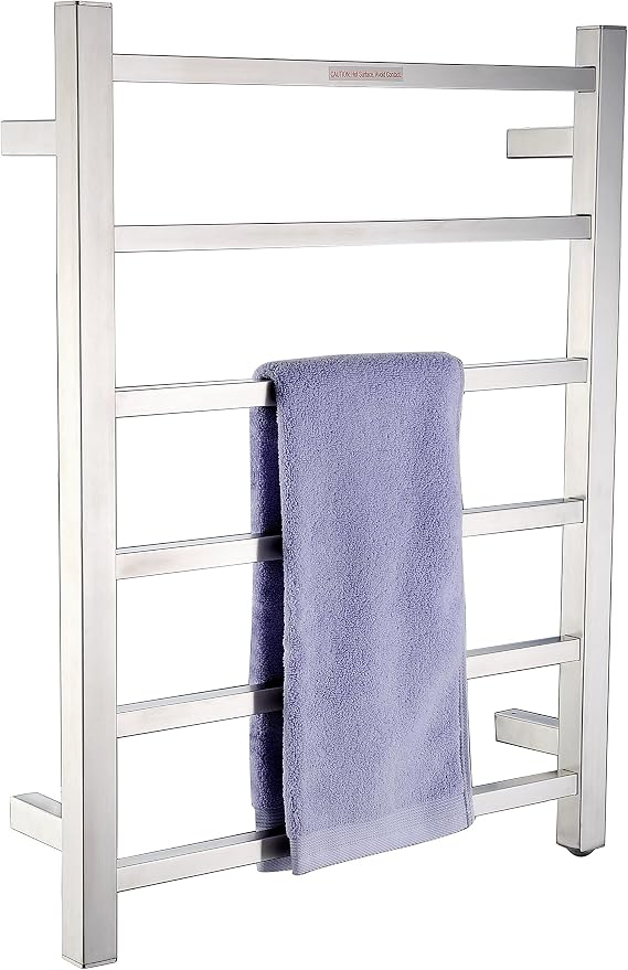 ANZZI Charles 6-Bar Wall Mount Brushed Nickel Towel Warmer | Energy Efficient 68W Electric Plug in Heated Towel Rack for Bathroom | Stainless Steel Towel Heater Rail Quick Towel Dryer | TW-AZ014BN