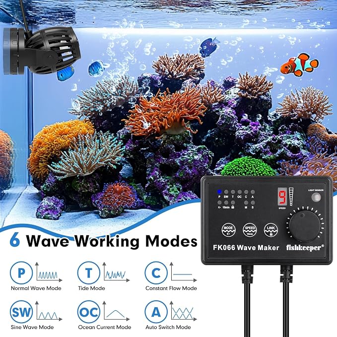 fishkeeper Aquarium Wave Maker, 1600GPH Adjustable Submersible Aquarium Powerhead with Magnetic Suction Base for 15-90 Gallon Tank Circulation Pump for Saltwater Freshwater
