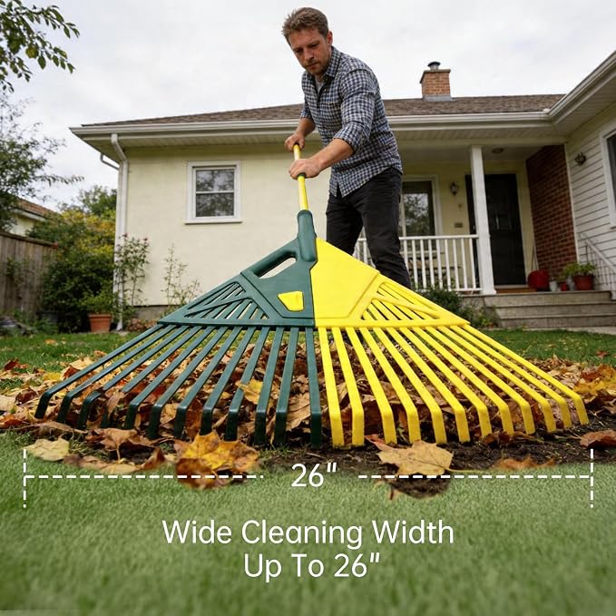 YEITSNOW 2-Pack Adjustable Garden Rake 71” Long with 26-inch Wide Poly Leaf Rake Detachable Leaf Scoops Grabbers for Patio Lawn Yard Outdoor Shrub Grass Bush