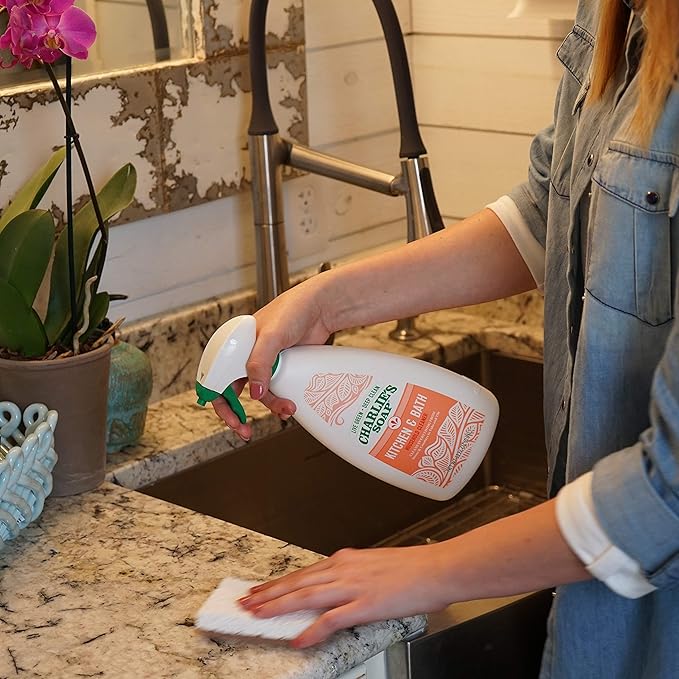 Charlie's Soap Kitchen & Bath Household Cleaner Spray (32 Fl. Oz., 1 Pack) Biodegradable Natural Kitchen and Bathroom Multi-Surface Cleaner