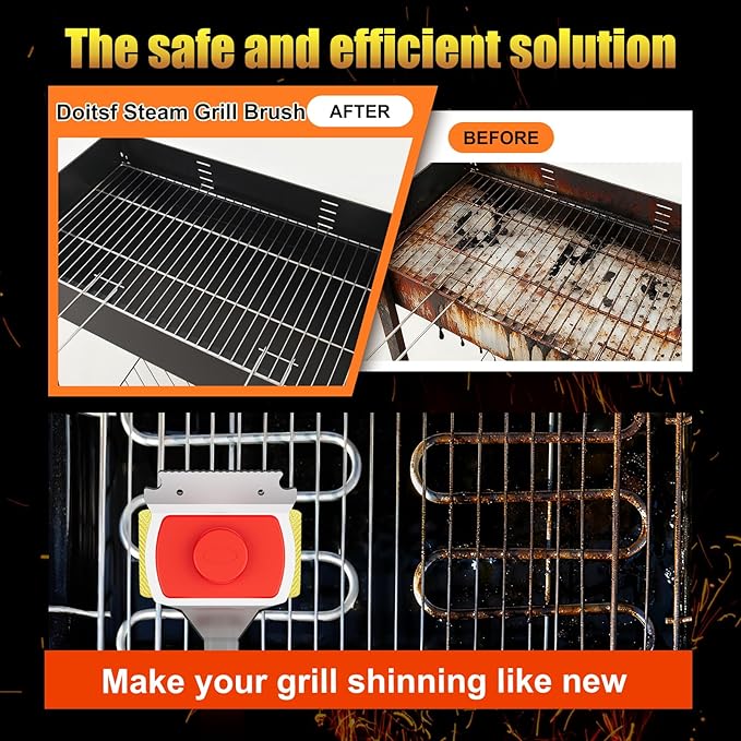 Grill Brush Bristle Free with Scraper, 22" Extra Long Outdoor BBQ Replaceable Cleaning Head, Safe Barbecue Cleaner Tool for Cast Iron or Stainless-Steel Grates