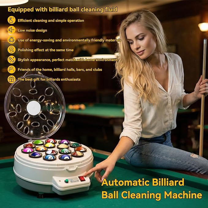 Billiard Ball Cleaner and Polisher, Billiard Ball Cleaner, Pool Ball Cleaner for 16 Billiard and Snooker, Balls British and American Dual Use 110V, Automatic Pool Ball Cleaner