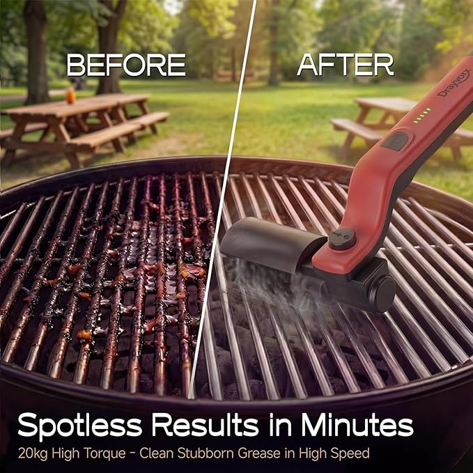 Electric Grill Brush, High Torque Grill Brush with 3-Speed Modes, 20kg Max Torque BBQ Cleaner Safe for Porcelain Cast Iron Stainless Steel, Reinforced Steel Bristles, Type-C Rechargeable