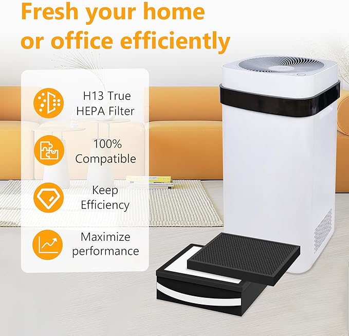 H13 Grade True HEPA Carbon Replacement Filter Compatible with Airdog X5 Air Cleaner Purifier with 1pcs HEPA and 1pcs Activated Carbon Filter